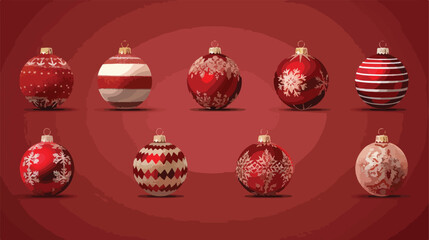 Set of beautiful Christmas balls on red background.