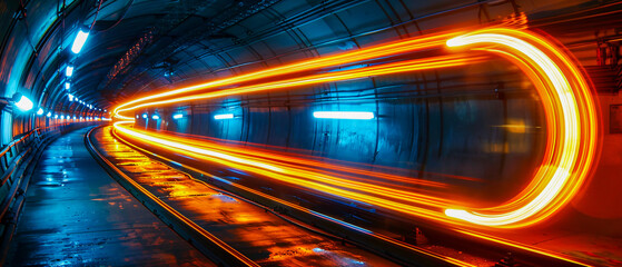 Fast Movement Through a City Tunnel, The Blur of Speed and Technology