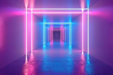 a hallway with neon lights