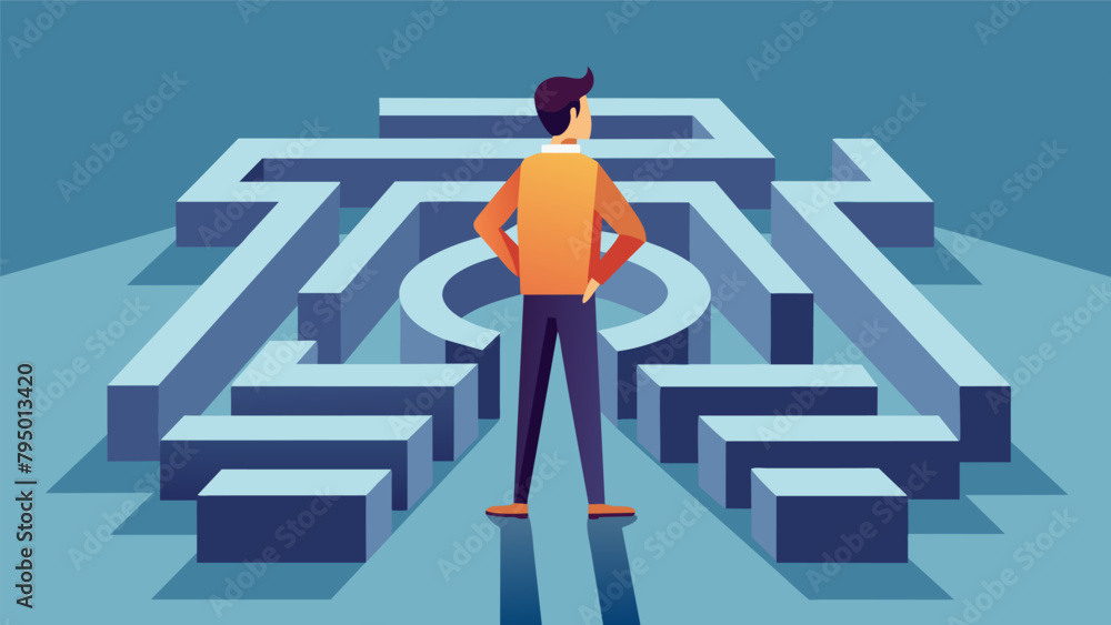 Poster a freelancer standing in front of a maze representing the complexities of managing irregular income 