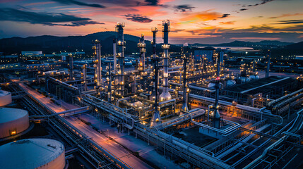 Oil refinery at twilight - factory - petrochemical 