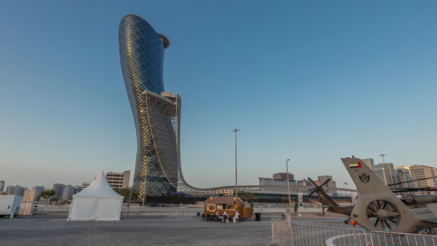 Abu Dhabi National Exhibition Centre ADNEC where IDEX Military Exibition was held day to night timelapse hyperlapse, UAE