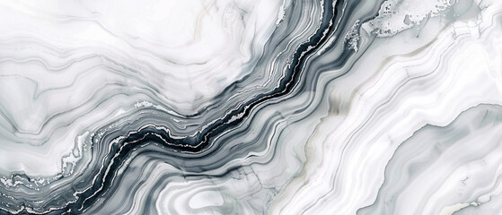 Futuristic grayscale swirls blend with sleek white streaks in a mesmerizing abstract marble pattern. - obrazy, fototapety, plakaty
