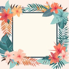 Watercolor flowers and leaves surround empty copy space. Brown border with empty space and surrounding flowers Mockup