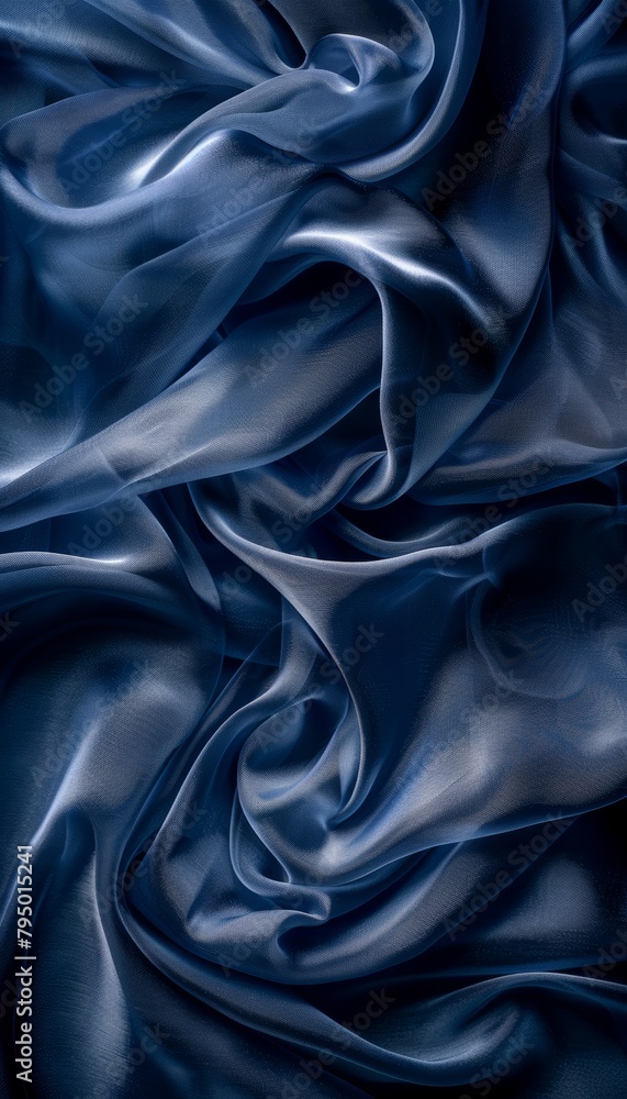 Poster tranquil blue silk waves create calming abstract background with ample space for text placement