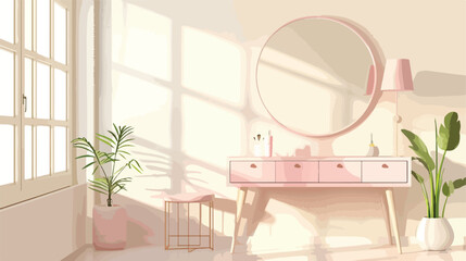 Dressing table in interior of light room Vector illustration