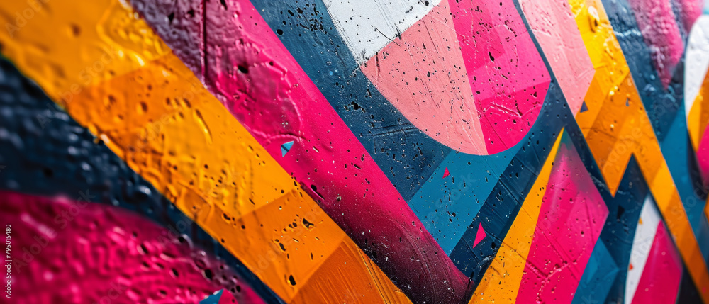 Poster modern graffiti artwork featuring geometric patterns and sharp lines, showcasing urban creativity an