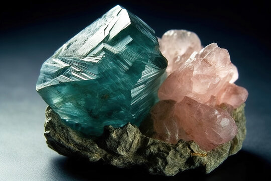 Fluorapatite is a rare precious natural stone on a black background. AI generated. Header banner mockup with space.