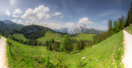 Mountain valley with tracks near Jenner mount in Berchtesgaden National Park