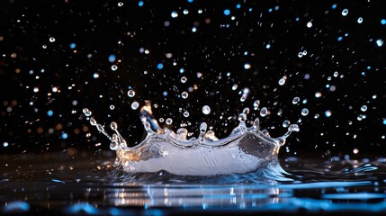 splash of liquid turning into an explosion of miniature stars, frozen in time. The dynamic composition conveys the energy and excitement of reaching for the stars. Liquid blacks, radiant whites