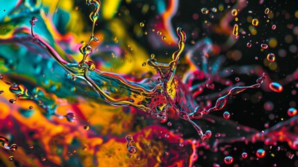 spurter, its liquid arcs forming an intricate dance frozen in time. The vibrant colors are reminiscentsplatter paintings, adding an artistic touch to the scientific subject matter.