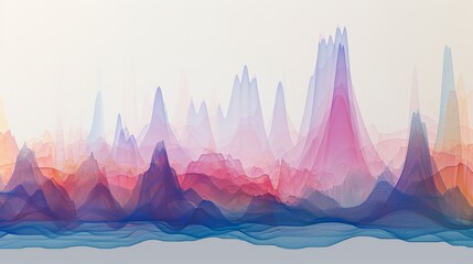 A landscape divided into statistical bell curves, where peaks and troughs represent data distributions. The color gradient within each curve illustrates the probability density