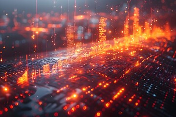 Fototapeta premium Futuristic City Lights:A Digital Visualization of Economic Trends and Statistics