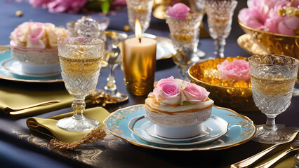 Pretty Birthday party table setting AI generated