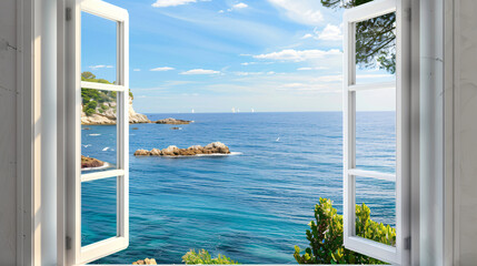 Open window with beautiful sea view. --