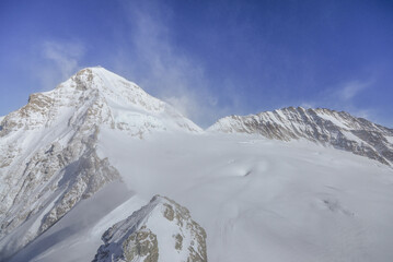 Landscape Views From Jungfrau Mountain Range And View Of The Large Aletsch Glacier Under Clear Sky,...