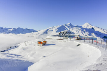 Landscape Views From Jungfrau Mountain Range And View Of The Large Aletsch Glacier Under Clear Sky,...