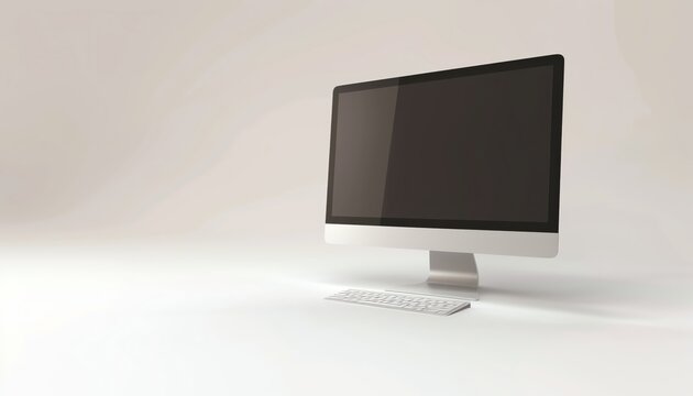 Realistic Image of a desktop computer on a white background, Stock photo style.