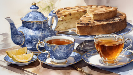 Fototapeta premium cup of tea and cookies, AI generated