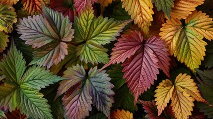 Close up image of diverse colored leaves from a variegated nettle
