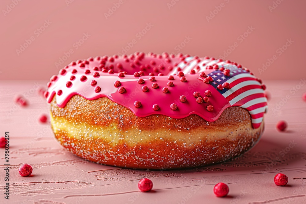 Poster american patriotic donut with flag of usa on the glaze. independence