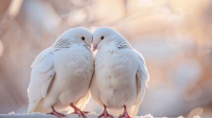 Pair of doves in love. Symbol of love for Valentines day