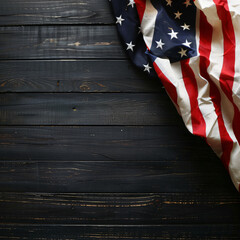 American flag on a dark wooden table