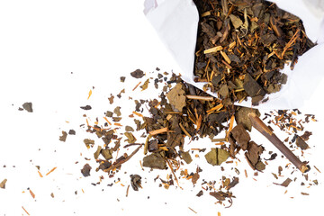 decoction of herbs on an isolated white background
