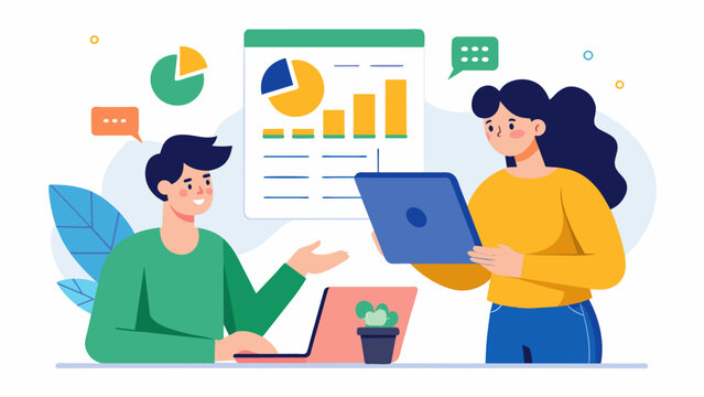 A woman teaching her partner how to create a budget and track their expenses using a spreadsheet.