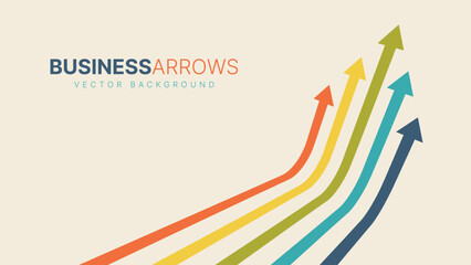 Five Arrows Moving Up Vintage Colors. Abstract Financial Chart with Uptrend Line Arrows Graph Go Up. Growth Business Revenue Invest Concept. Vector Illustration.
