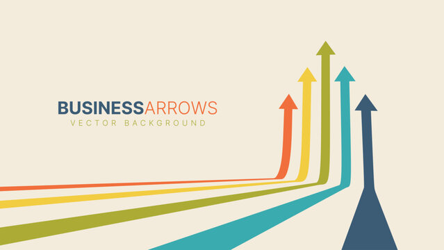 Five Arrows Moving Up Vintage Colors. Abstract Financial Chart with Uptrend Line Arrows Graph Go Up. Growth Business Revenue Invest Concept. Vector Illustration.