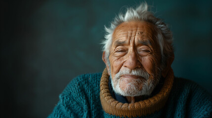 Elderly hispanic man with scarf. Generative AI