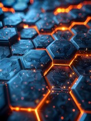 Fototapeta premium Glowing Hexagonal Grid of Futuristic Digital Circuits and Connections