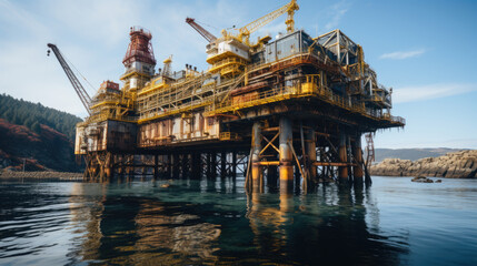 Fototapeta premium Oil and gas platform in the gulf or the sea, The world energy, Offshore oil and rig construction.