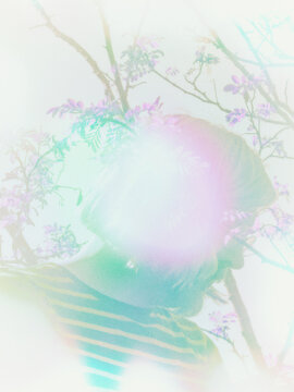 silhouette in abstract floral background 