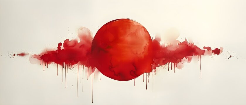 Watercolor circle mark on a white background resembling a red drink spill. Concept Aesthetic Art, Abstract Design, Red Spill, Watercolor Stain, Circle Mark