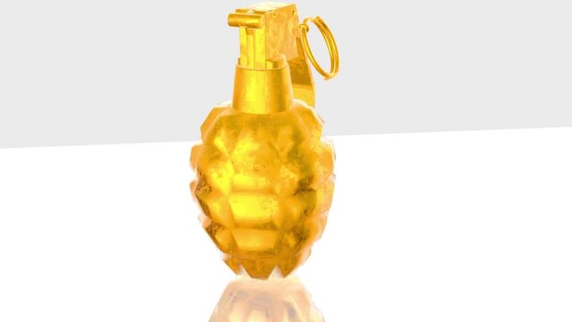 isolated gold grenade on white Background 3D animation