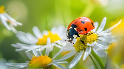 Ladybug on flower macro closeup