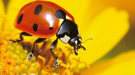 Fototapeta premium Ladybug on flower macro closeup