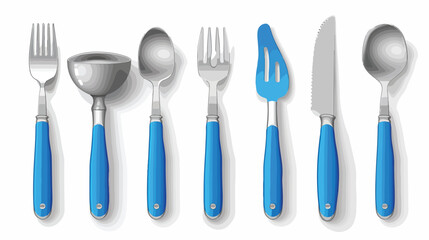 Stainless steel set of cutlery with blue handles