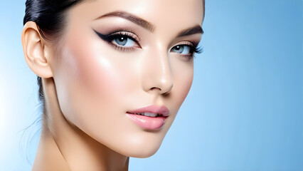Fototapeta premium Gorgeous cosmetic model, cosmetic advertisement concept photoshoot, skincare cosmetic, AI generated