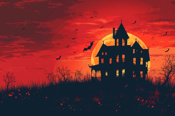 Eerie Haunted House Silhouette Spooky Halloween Vector Illustration for Mysterious Designs 