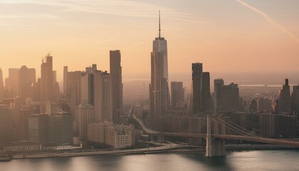 New York City: Hudson River and Lower Midtown Manhattan Buildings at Sunset