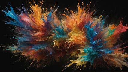 A vibrant abstract artwork resembling a colorful explosion. It shows a dynamic array of colors and textures.