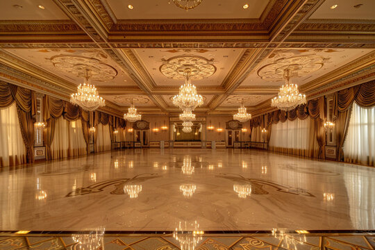 elegant ballroom with grand chandeliers and a dance floor