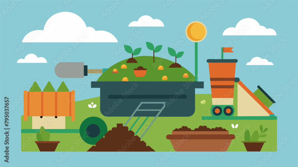 Poster building a composting system to create natural fertilizer for the garden and reduce waste.