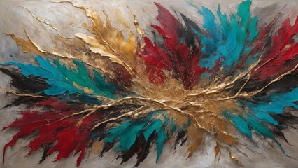 A vivid abstract painting representing an explosion of colors. The dynamic brush strokes create a sense of movement and energy.