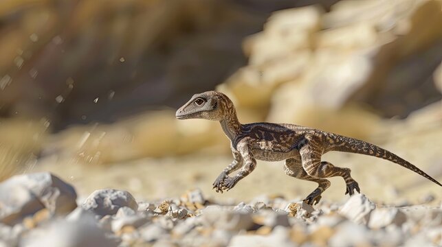 A fuzzy coelophysis puppy chasing its tail in circles