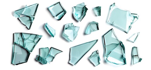 Set of Broken Glass Pieces Isolated on White Background