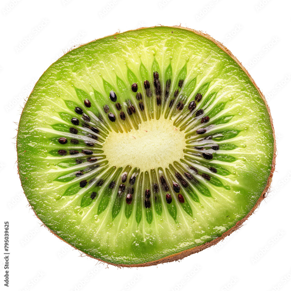 Poster a single kiwi fruit sliced in half displayed against a transparent background